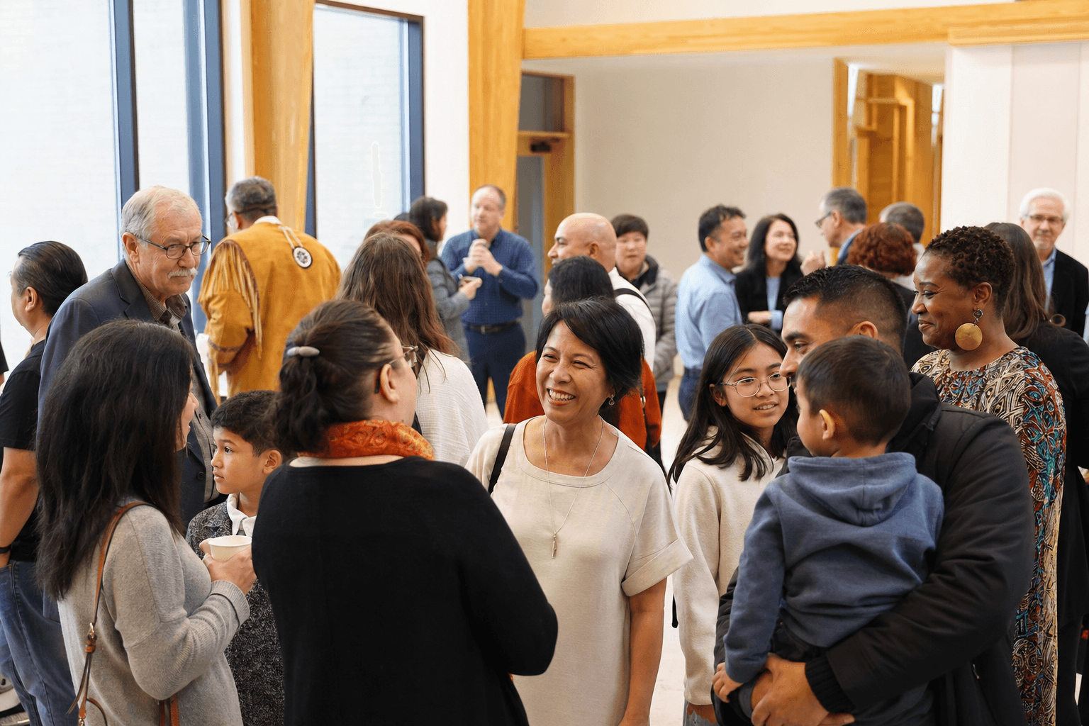 Diverse Canadian church community in fellowship after worship