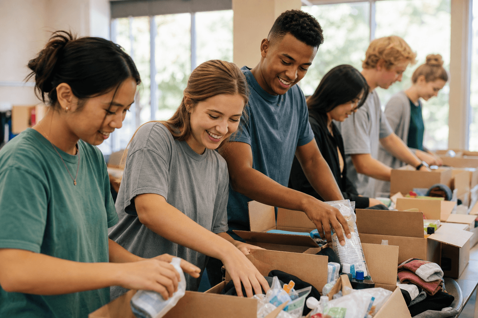 Diverse young adults serving together in campus ministry and outreach